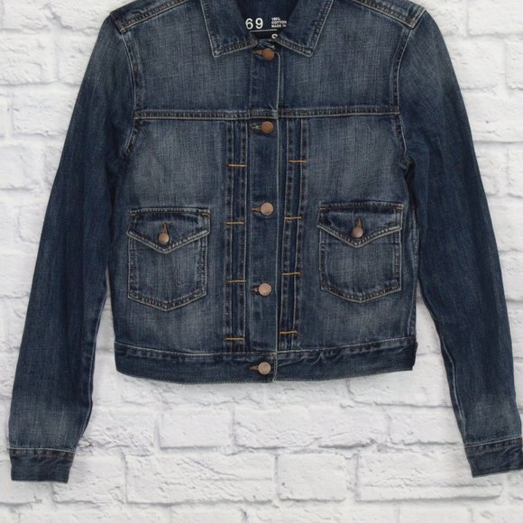 GAP 1969 Dark Washed Blue Denim Cotton Collared Jacket Size Small - Picture 2 of 8